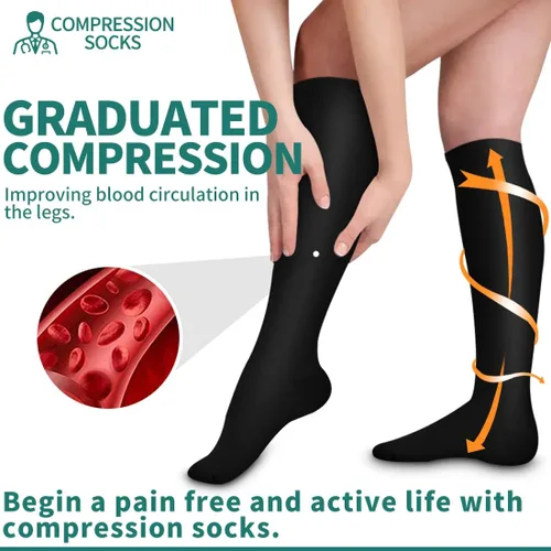Vista 5 de Paquete de 3 pares de calcetines de compresión médica para mejorar la circulación de mujeres y hombres, para correr, hacer deporte y amamantar
