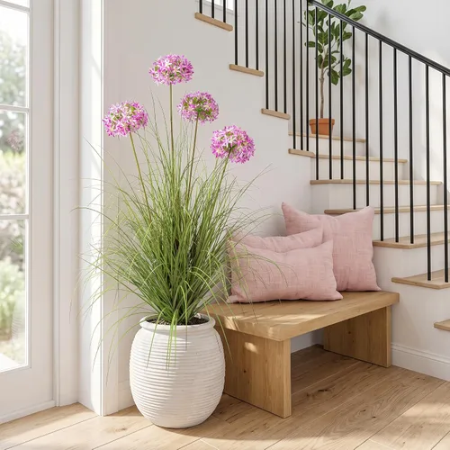 Vista 6 de Ttranewsoo Plantas artificiales de césped alto con macetas de 47 pulgadas, 1 paquete de césped artificial de lirio de los valles, decoración