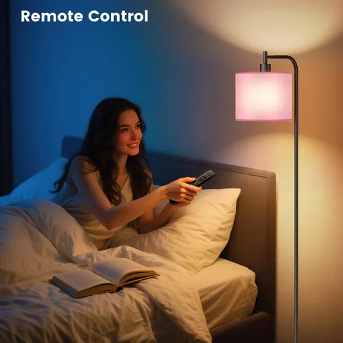 Vista 2 de Lámpara de pie con pantalla de lino, lámpara de pie alta regulable con control remoto y 3 temperaturas de color, modernas lámparas de pie de esquina