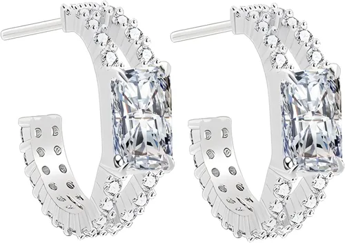 Vista 6 de Pendientes de aro para mujer S925 con aguja de plata con incrustaciones de circonitas Preppy Pendientes de moda para mujer Oro+circonita rosa