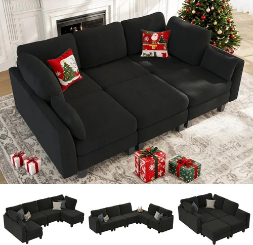 Vista 11 de Sofá seccional con sofá cama, sofá modular de 6 plazas, cómodos sofás seccionales convertibles, sofás convertibles con otomanos, sofás seccionales