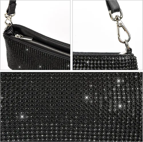 Vista 4 de Valleycomfy Bolso de mano de noche brillante para mujer, mujer, niña, novia, con diamantes de imitación, para graduación, cóctel, fiesta, boda