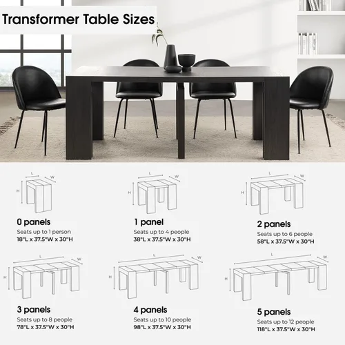 Vista 7 de Transformer Table - Mesa de comedor extensible de madera maciza, asientos 2-12, mesa de comedor expandible, muebles que ahorran espacio, muebles