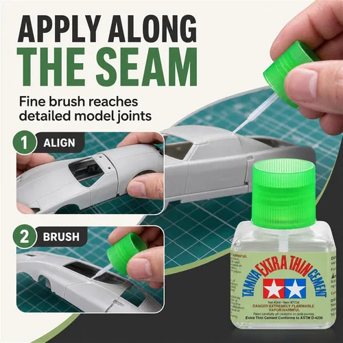 Vista 4 de Tamiya Cemento Extrafino para Modelos de Plástico con Hisopos de Mezcla Pixiss, 3 Botellas de Presión con Punta de Aguja y Embudo - Pegamento