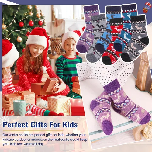 Vista 95 de Eocom 6 pares de calcetines de invierno cálidos de lana para niños y niñas