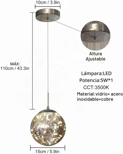 Vista 2 de Lámparas colgantes modernas para isla de cocina, lámpara colgante esférica, pequeño candelabro colgante de cristal para dormitorio, entrada, sala