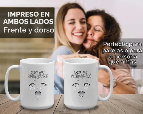 Vista 5 de Taza de café blanca de anime de 15 oz - Sip Me Senpai - Haentai Weaboo