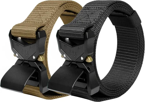 Vista 8 de WOLFHUNT Cinturón táctico para hombre, 2 unidades, cinturón de nailon resistente, hebilla de metal resistente, aparejador militar de senderismo