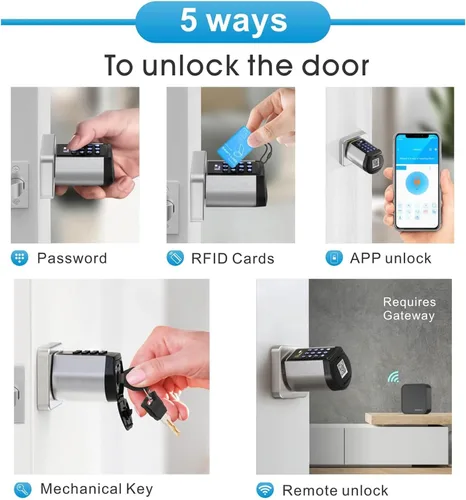 Vista 5 de WELOCK Cerradura Inteligente WiFi para Puerta, Perilla de Entrada sin Llave 5 en 1 con Seguridad de Bloqueo Automático, Control de Aplicación