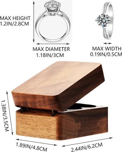 Vista 2 de Caja de almacenamiento para anillos de boda de madera de nogal, soporte sólido para anillo de 3 ranuras, ceremonia de boda, compromiso, cumpleaños