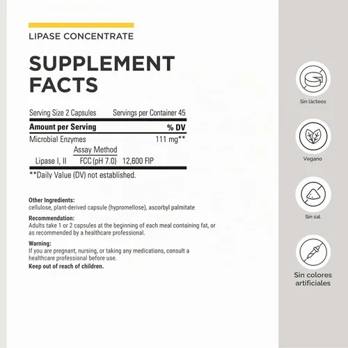 Vista 3 de Integrative Therapeutics - Concentrado de Lipasa HP: Suplemento de Enzimas para la Digestión de Grasas - Absorción de Nutrientes y Apoyo a la Salud