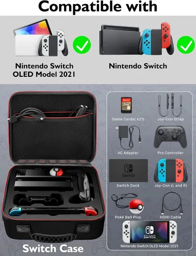 Vista 2 de COOWPS Funda para Switch compatible con Nintendo Switch y Switch OLED modelo, funda de transporte con interruptor duro de protección completa, bolsa