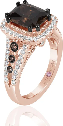 Vista 2 de Suzy Levian Rose Sterling Silver Brown Chocolate y White Cubic Zirconia Anillo de compromiso - Rosa, Gema, Zirconia cúbica