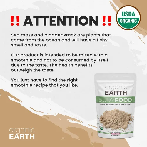 Vista 2 de Organic Earth Polvo de musgo marino irlandés de 8 onzas, orgánico de musgo marino silvestre con polvo de raíz de vejiga y bardana, tiroides, apoyo a