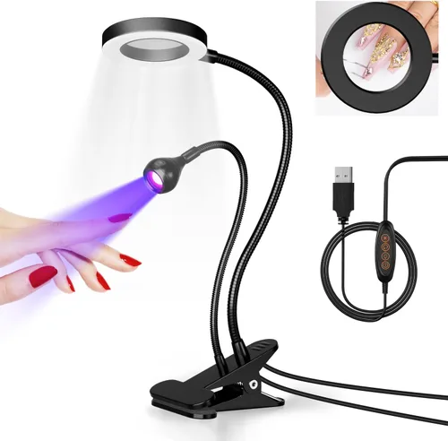 Vista 12 de krofaue Luz UV para uñas con soporte, lámpara UV recargable inalámbrica con pantalla digital, 2 temporizadores, curación flash manos libres