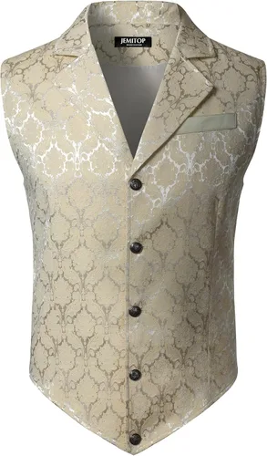 Vista 8 de JEMITOP Chaleco de traje jacquard vintage para hombre Negro