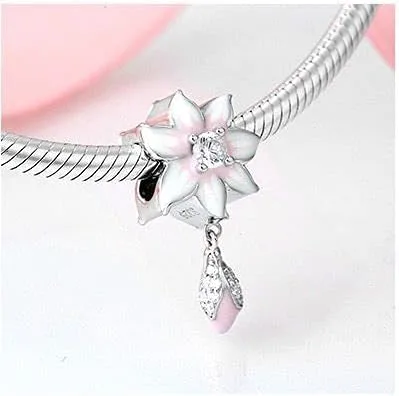 Vista 2 de FAEFASH - Abalorio de plata de ley 925 con diseño de orquídea cuentas de loto para el día de San Valentín flores y collares