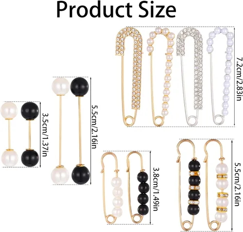 Vista 3 de 12 pines de seguridad con perlas de diamantes de imitación para ropa, broches de perlas, broche de perlas, clip de vestido, clip vintage