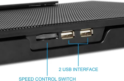 Vista 2 de Enfriador portátil de malla metálica para laptop, 4 ventiladores silenciosos con luz LED roja, altura ajustable, portátil de hasta 17 pulgadas, 2