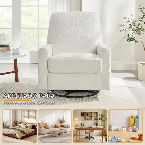 Vista 9 de VANOMi Silla reclinable mecedora eléctrica, deslizador giratorio de 270° Blanco