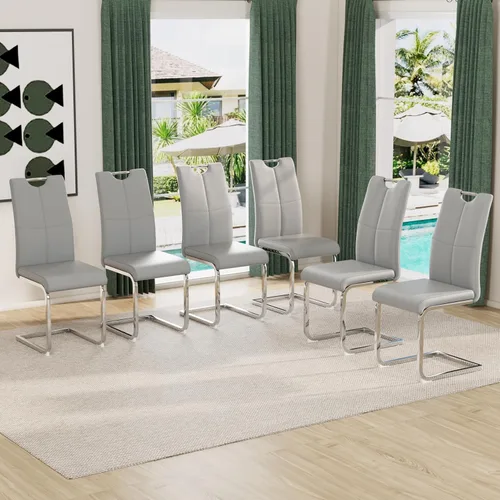 Vista 41 de Juego de sillas de comedor modernas (2 unidades) de piel sintética PU con respaldo alto tapizadas con patas doradas de metal para cocina y comedor