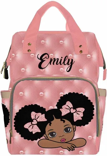 Vista 23 de Newcos Bolsa de pañales personalizada con estampado de corona con nombre personalizado de África negra para mujer, bolsa de pañales de viaje casual