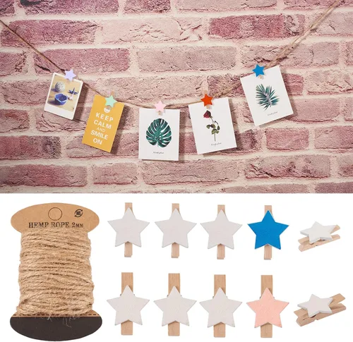 Vista 8 de Pandahall - 100 pinzas de madera con forma de corazón para fotos, pinzas para papel fotográfico, pinzas doradas y plateadas, mini alfileres de ropa