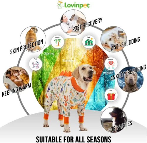 Vista 3 de LovinPet Pijamas para Perros de Raza Grande, Antilamer, Ropa de Recuperación, Tejido Jurásico Ligero, UV para Perros Medianos/Medianos