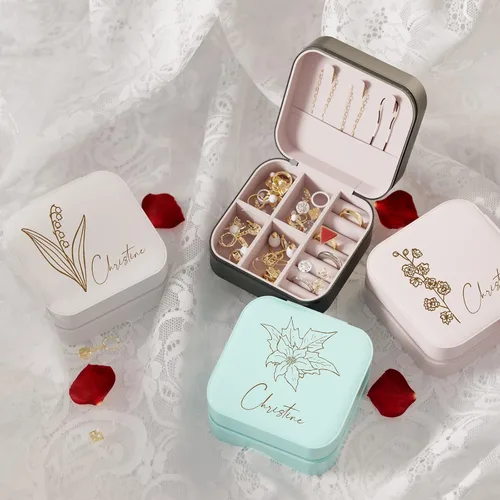 Vista 2 de ALBK Regalos personalizados para mujeres Joyero de viaje personalizado para niñas, pequeño estuche de joyería de viaje personalizado, regalos