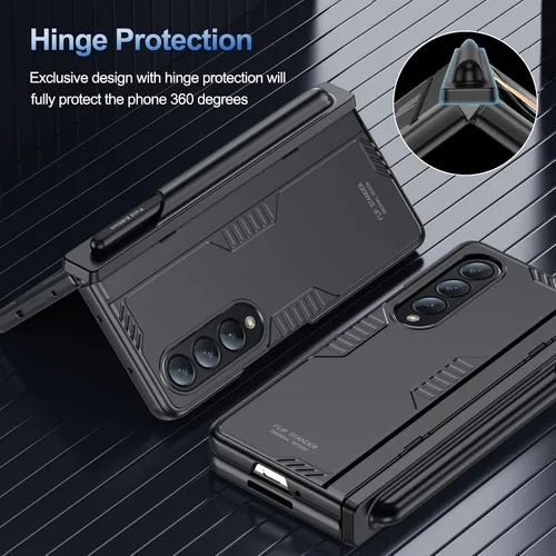 Vista 4 de Funda para Samsung Galaxy Z Fold 4: soporte para S-Pen y diseño de protección de bisagra, soporte con protector de pantalla integrado 360 Funda