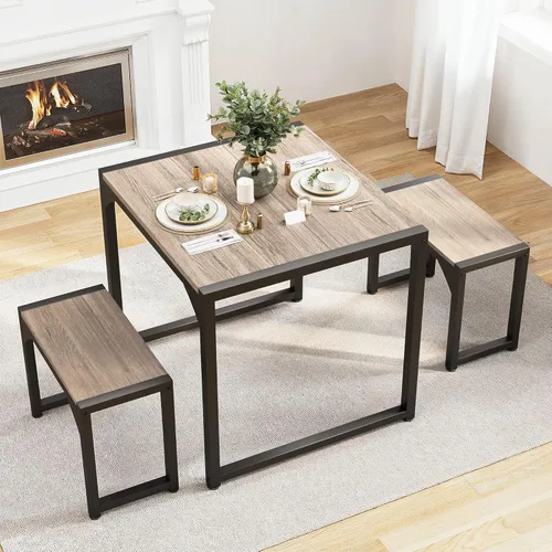 Vista 11 de Gizoon - Juego de mesa de comedor cuadrada para 2, mesa de cocina con 2 bancos, color negro