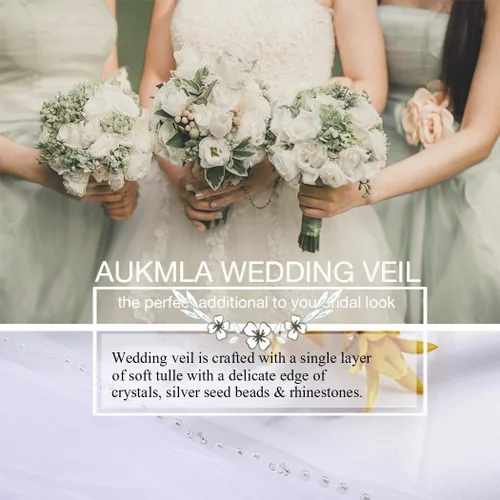 Vista 7 de Aukmla - Vela de boda con perlas y cristales y borde de perla con peine de metal hecho a mano