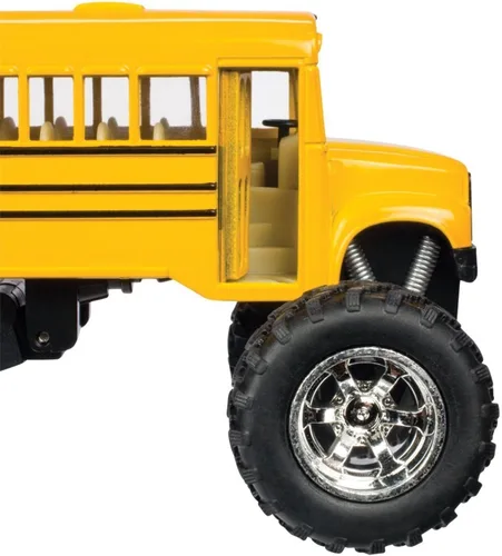 Vista 3 de KinsFun - Autobús escolar de monstruo de metal fundido a presión de 5 pulgadas (13 cm), camión monstruo de acción de retroceso
