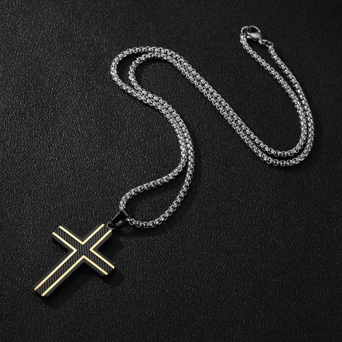 Vista 4 de Holizaly Collar de cruz para hombre colgante de acero inoxidable 316L color blanco dorado negro azul caja de regalo incluida