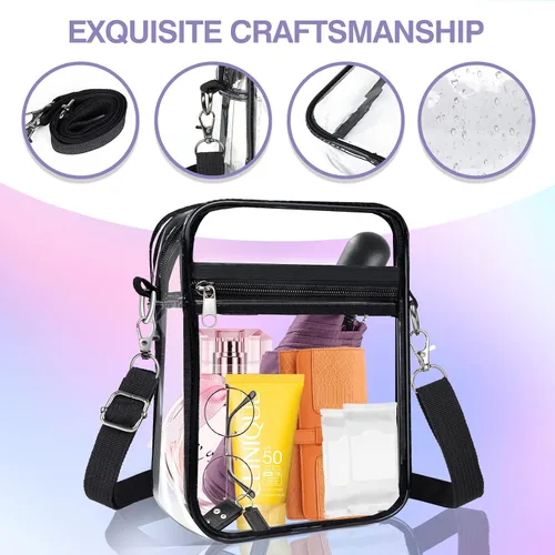 Vista 3 de Bolsa transparente aprobada para estadios, bolsa cruzada transparente, con correa de hombro ajustable para mujer, con bolsillo frontal