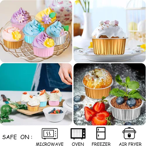 Vista 4 de Thenshop 200 mini tazas de aluminio para hornear de 5 onzas con tapa, moldes desechables para tartas, cumpleaños, boda, fiesta, papel de aluminio