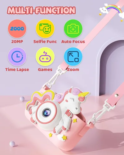 Vista 8 de Kikapabi Cámara de juguete de unicornio para niños, niñas y niños de 3 a 8 años, regalos de Navidad y cumpleaños para niñas de 3, 4, 5, 6, 7, 8