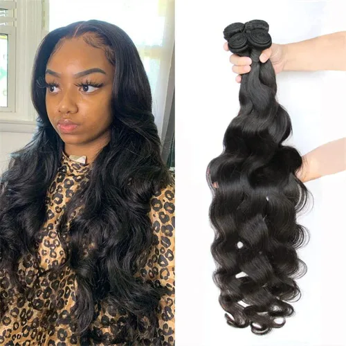 Vista 18 de Paquetes de Ondas Corporales con Cierre para Mujeres Negras (10 12 14+10) 100% Cabello Humano Brasileño de Ondas Corporales Sin Procesar 3 Paquetes