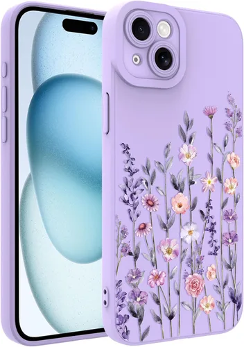 Vista 166 de Funda magnética para iPhone 13 con protector de pantalla [compatible con MagSafe], diseño de patrón floral de flores, a prueba de golpes, para Marrón