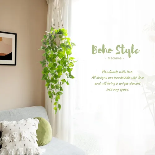Vista 3 de Mkono Planta colgante falsa con maceta, plantas artificiales para decoración del hogar en interiores y suculentas artificiales, plantas falsas