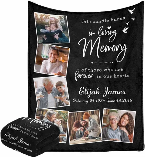 Vista 19 de Caisuedawn Manta conmemorativa con nombre personalizado con fotos, manta personalizada de ángel de condolencia por pérdida de madre, papá y abuela