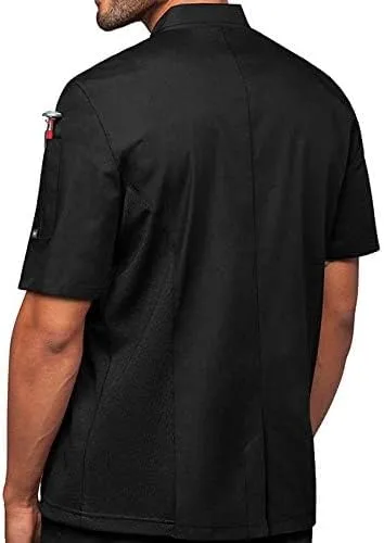 Vista 6 de Abrigo de chef para hombre con paneles laterales de malla (S-3X, 6 colores)