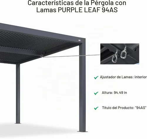 Vista 4 de PURPLE LEAF - Accesorio para pérgola con persiana, rejilla de aluminio 94AS de 3 paneles para privacidad óptima y control de la luz solar, pared