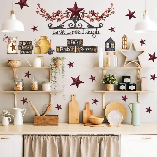 Vista 4 de SUPERDANT Calcomanías de pared estilo campestre con estrella de granero, calcomanías de vinilo para decoración del hogar para cocina, comedor, sala