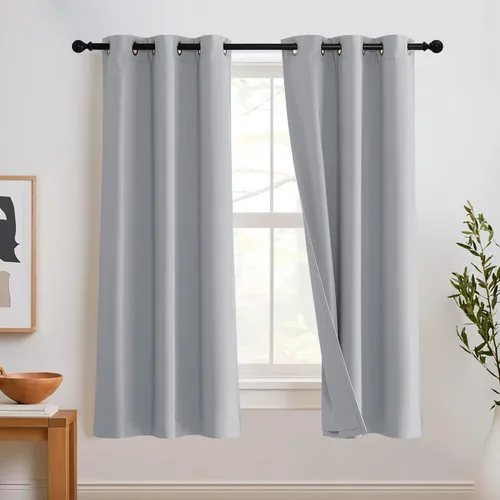 Vista 48 de RYB HOME - Cortinas con cancelación de ruido de 63 pulgadas de largo, juego de 2 paneles, 3 capas totales, cortinas opacas, insonorizadas