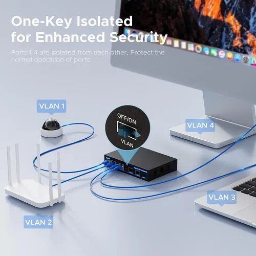 Vista 8 de Interruptor PoE+ de 4 puertos 2.5Gb con 2 puertos SFP+ de 10Gb adicionales, TEROW Base-T 10G Ethernet, capacidad de conmutación de 60Gbps