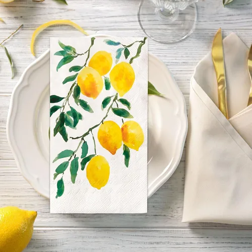 Vista 3 de 80 hojas de servilletas de limón para invitados, servilletas de papel de acuarela para cena, servilletas de mano desechables decorativas