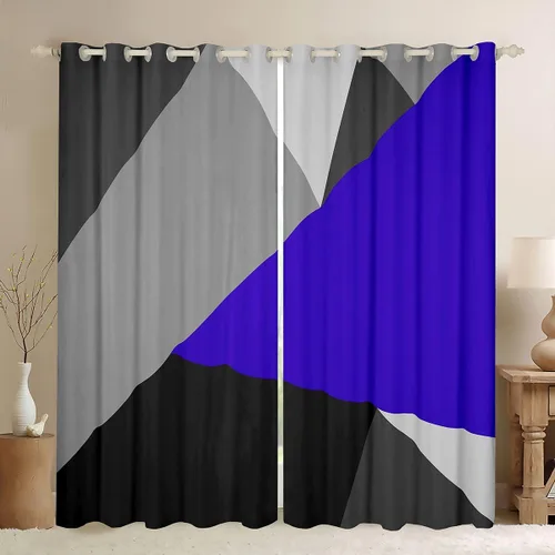 Vista 13 de Cortinas opacas de 38 pulgadas de ancho x 45 pulgadas de largo, cortinas opacas de triángulo geométrico naranja, negro, gris claro, cortinas