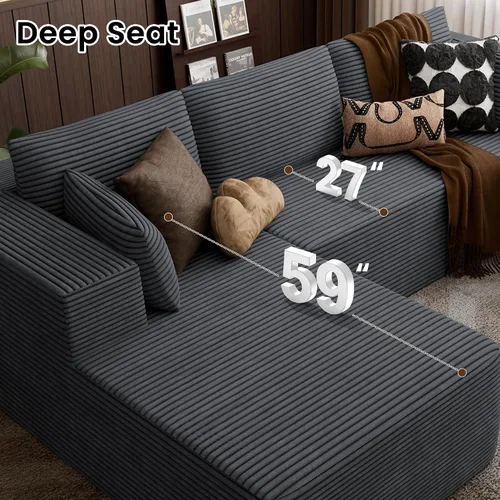 Vista 5 de Sofás seccionales sin hueso de 106 pulgadas para sala de estar, sofá modular en forma de U con asiento profundo, otomana extraíble, sofá de 4 plazas
