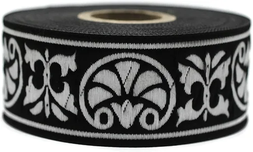 Vista 6 de Carrete de 11 yardas 1.37 pulgadas palmeras negro y dorado Jacquard cinta tapicería tela costura adornos suministros DIY 35058